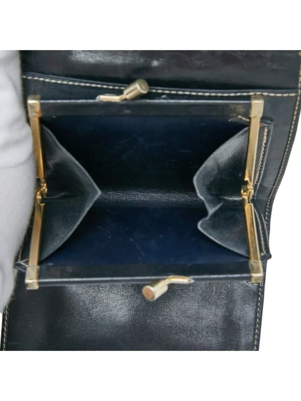 Celine C Saluki Bifold Wallet Navy Canvas Leather